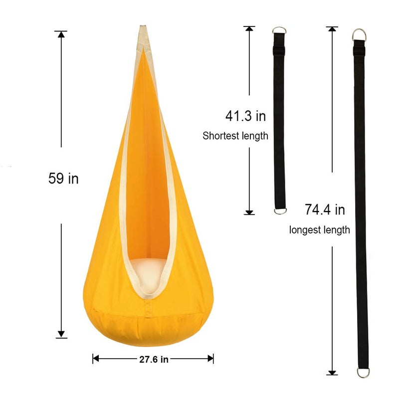 WUBOTIYU Kids Pod Swing Hanging Seat Child Hammock Chair Indoor and Outdoor Sensory Swings 100% Cotton Loading Capacity 170 lbs (Yellow) - Image 5